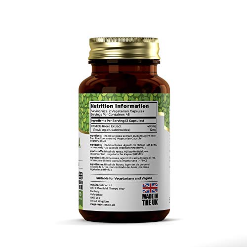 Ezyleaf Rhodiola Rosea Capsulas 200mg | 90 Capsulas Vegetarianas de Alta Potencia | Salidrosides al 3% | Nootropico Adaptogeno | Sin Gluten, OGM, Lacteos o Alergenos