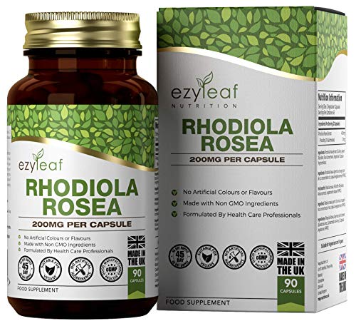 Ezyleaf Rhodiola Rosea Capsulas 200mg | 90 Capsulas Vegetarianas de Alta Potencia | Salidrosides al 3% | Nootropico Adaptogeno | Sin Gluten, OGM, Lacteos o Alergenos