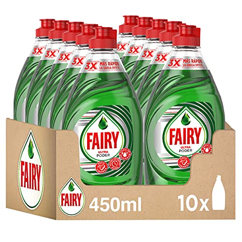 Fairy Ultra Poder Lavavajillas Líquido a Mano, 4.5 L (10 x 450 ml), Óptimo Poder Antigrasa