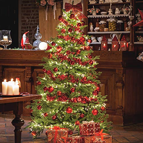 FAIRYTREES Abeto de Baviera Premium, Árbol Navideño Artificial con Soporte de Madera, 180cm