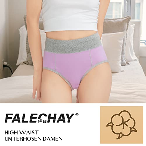 Falechay Bragas Mujer Cintura Altas Algodón Slip Braguitas sin Costuras Talla Grande Postparto Menstruales Postparto Pack de 5 Negro/Amarillo/Naranja/Rosa/Morado L