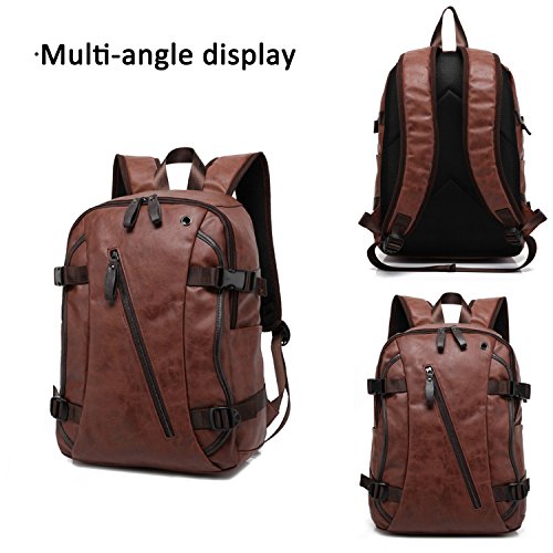 FANDARE Mochila 14 Pulgadas Mochila Portátil Negocios Senderismo Estudiante Viaje Mochila Anti-Robo Hombre/Mujeres Impermeable PU Marrón