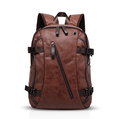 FANDARE Mochila 14 Pulgadas Mochila Portátil Negocios Senderismo Estudiante Viaje Mochila Anti-Robo Hombre/Mujeres Impermeable PU Marrón