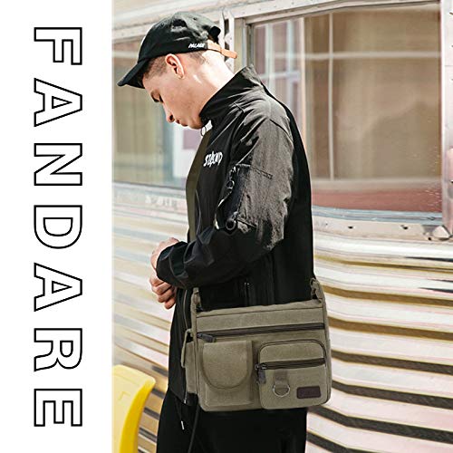 FANDARE Retro Bolso de Bandolera Bolsa de Lona Hombres Mujeres Bolsa de Mensajero Unisexo Bolsa de Hombro Bolsa de Ordenador Bolsos Cruzados Crossbody Messenger Bag para Viajes Negocio Cámping Verde