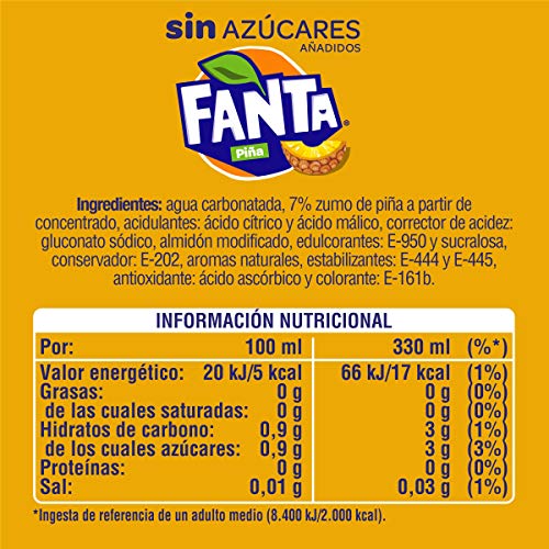 Fanta Refresco Piña sin Azucar, 330ml