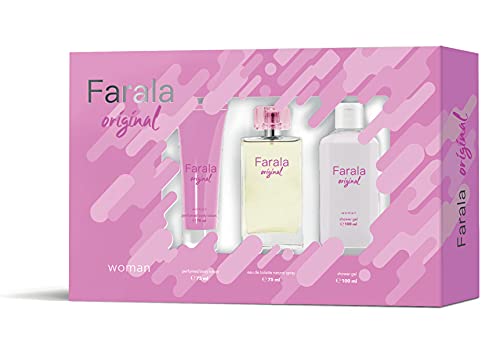 FARALA - Original, Estuche Regalo de Mujer, Pack de 3 Piezas (Perfume 75 ml + Crema de Cuerpo 75 ml + Gel Baño 100 ml)