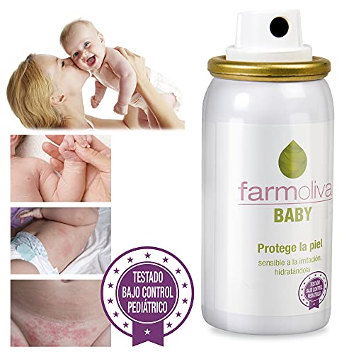 Farmoliva Baby - Spray para Bebés - 60 ml - Evita la Dermatitis de Pañal - Crema Hidratante Líquida en Aerosol para Bebés - Elaborado con Aceite de Oliva Premium - Contra Eczemas, Picor o Escozor