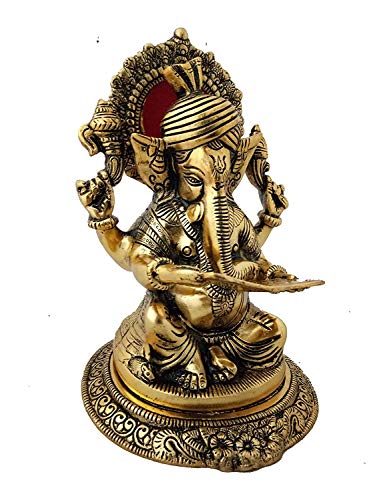 Fasherati Graceful Big Statue of Lord Pagdi Ganesha with Carving on Metal Decorative Religious Sculpture for Your Home & Office