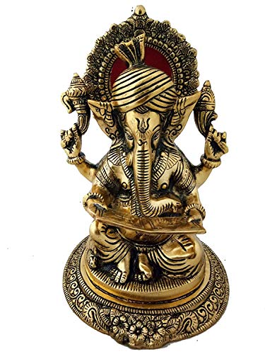 Fasherati Graceful Big Statue of Lord Pagdi Ganesha with Carving on Metal Decorative Religious Sculpture for Your Home & Office