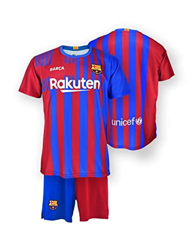 FC. Barcelona Conjunto niño Camiseta y Pantalón 1ª EQ. Temporada 2021-22 - Producto con Licencia - 100% Poliéster - Dorsal Liso - Talla niño 6 años