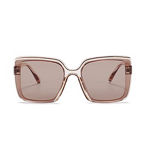 FENGHUAN Gafas de sol con grandes marcos cuadrados para enmascarar el rostro de la mujer Café