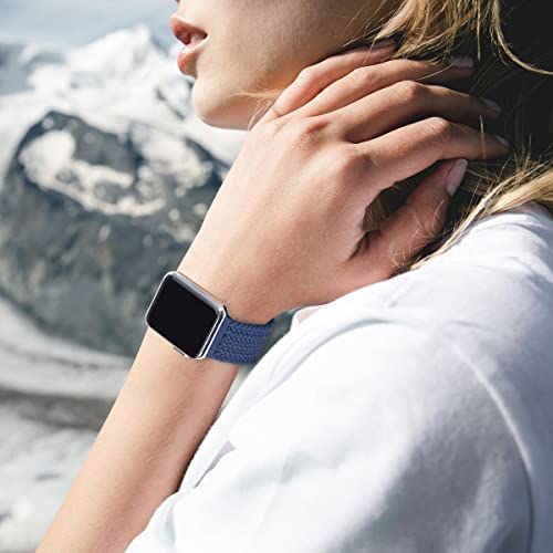 Fengyiyuda Correa Solo Loop Trenzada Compatible con Apple Watch 41/45/38/40/42/44mm,Soft Sport Reemplazo Elástica de Strap Nylon Compatible con iWatch Serie 7/6/5/4/3/2/1/SE,Azul Atlántico,42-6