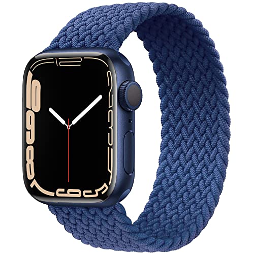 Fengyiyuda Correa Solo Loop Trenzada Compatible con Apple Watch 41/45/38/40/42/44mm,Soft Sport Reemplazo Elástica de Strap Nylon Compatible con iWatch Serie 7/6/5/4/3/2/1/SE,Azul Atlántico,42-6