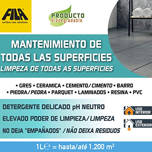 Fila Surface Care Solutions MANTENIMIENTO DE LAS SUPERFICIES, Limpiador de Suelos Concentrado con pH Neutro Ideal para todos tipos de pavimentos y revestimientos, también los más delicados, 1L