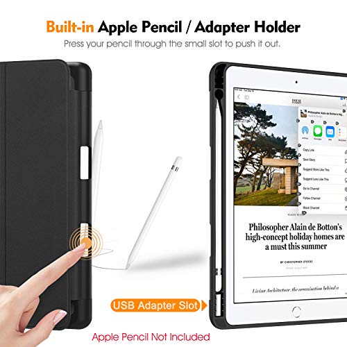 Fintie Funda Compatible con iPad 10,2" 2021/2020/2019 (9.ª, 8.ª y 7.ª Gen) con Soporte Integrado para Pencil - Carcasa Ligera Trasera de TPU Suave con Auto-Reposo/Activación, Negro