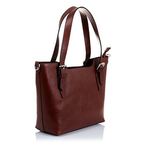 Firenze ARTEGIANI. Bolso Tote de Mujer Piel auténtica. Bolso de Hombro Mujer Piel Acabado Tamponato diseño Exclusivo. Made IN Italy. Vera Pelle Italiana. 37x25x10 cm. Color: Marron