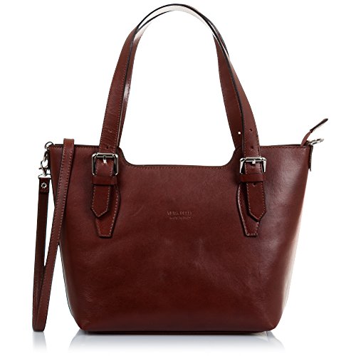 Firenze ARTEGIANI. Bolso Tote de Mujer Piel auténtica. Bolso de Hombro Mujer Piel Acabado Tamponato diseño Exclusivo. Made IN Italy. Vera Pelle Italiana. 37x25x10 cm. Color: Marron