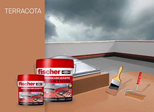fischer - Pintura impermeabilizante (cubo 1kg) polímero MS Marrón, resistente al agua y exteriores