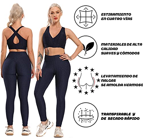 FITTOO Leggings Push Up Mujer Mallas Pantalones Deportivos Alta Cintura Elásticos Yoga Fitness  Azul L