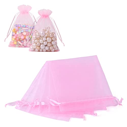 flintronic 105PCS Bolsas de Organza, 10 x 15 cm, Bolsitas de Tela para Regalos,Bolsas con Cordón para Joyería, Cumpleaños, Navidad, Aniversario-Rosa