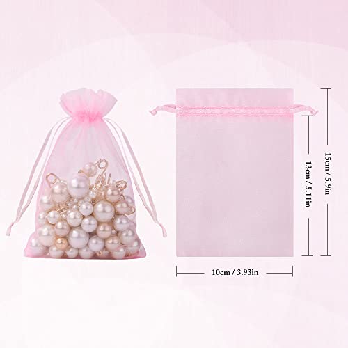 flintronic 105PCS Bolsas de Organza, 10 x 15 cm, Bolsitas de Tela para Regalos,Bolsas con Cordón para Joyería, Cumpleaños, Navidad, Aniversario-Rosa