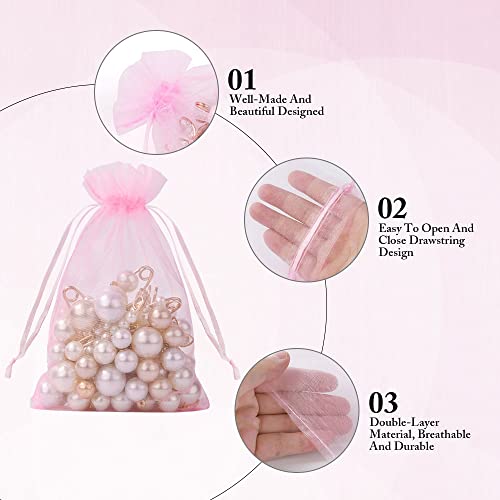 flintronic 105PCS Bolsas de Organza, 10 x 15 cm, Bolsitas de Tela para Regalos,Bolsas con Cordón para Joyería, Cumpleaños, Navidad, Aniversario-Rosa