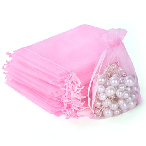 flintronic 105PCS Bolsas de Organza, 10 x 15 cm, Bolsitas de Tela para Regalos,Bolsas con Cordón para Joyería, Cumpleaños, Navidad, Aniversario-Rosa