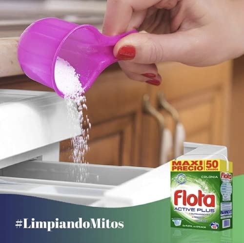 Flota Active Plus | Detergente Lavadora en Polvo | Ropa Blanca y de Color | Antimanchas y Antiolores | 50 Lavados | Colonia