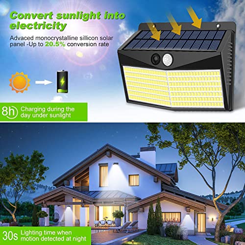 Focos Led Exterior Solares - 248 LED Focos Solares Exterior con Sensor de Movimiento 3 Modos Impermeable 2000 Lumen Lampara Lluminación para Jardin Garaje Patio Terraza - 2 PACK