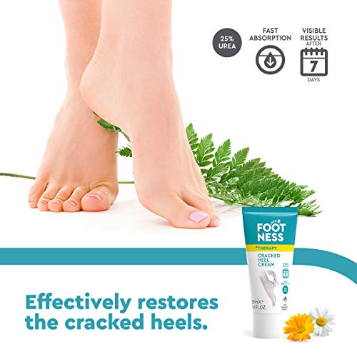 Footness Crema reparadora para talones agrietados contiene un 25 % de urea. Repara la piel seca, rugosa y agrietada del talón en 7 días. Una crema hidratante altamente probada dermatológicamente 50 ml
