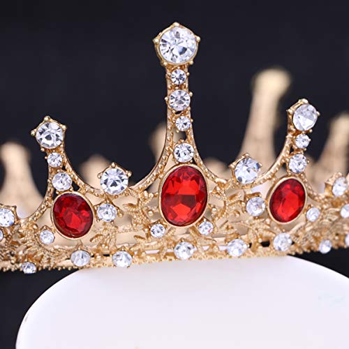 FRCOLOR Corona de diamantes de imitación roja, corona de princesa, tiara vintage, corona para novia, fiesta de boda
