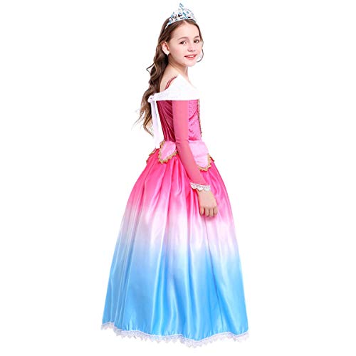 FYMNSI Disfraz de Princesa Aurora Vestido Traje de Bella Durmiente para Niña Sleeping Beauty Carnaval Cosplay Elegante Manga Larga Gradiente Vestido de Noche Largo Halloween Navidad Partido Disfraces