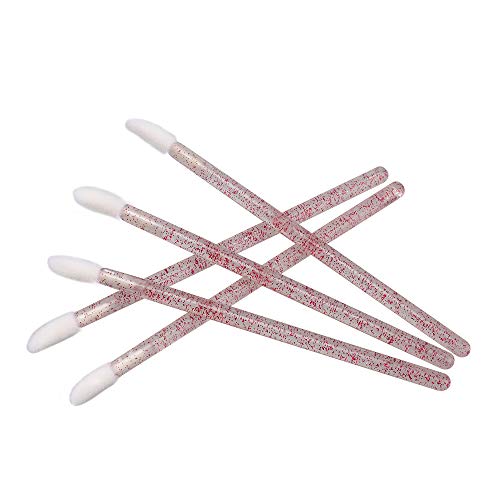 G2PLUS 100PCS Cepillos Labios,Pinceles Desechables Cepillo de Labios Desechable Cepillo,Aplicador Labial Desechable Pintalabios,Mango de cristal(Rosa roja)