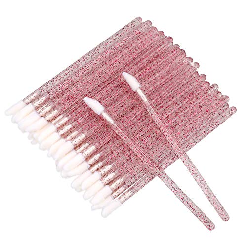 G2PLUS 100PCS Cepillos Labios,Pinceles Desechables Cepillo de Labios Desechable Cepillo,Aplicador Labial Desechable Pintalabios,Mango de cristal(Rosa roja)