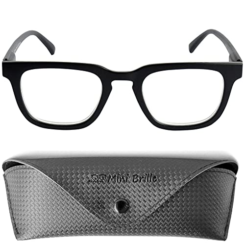 Gafas de Lectura de Cuadradas Montura Gruesa, Funda Gratis, Montura el Plástico (Negra), Gafas Hombre y Mujer +1.5 Dioptrías