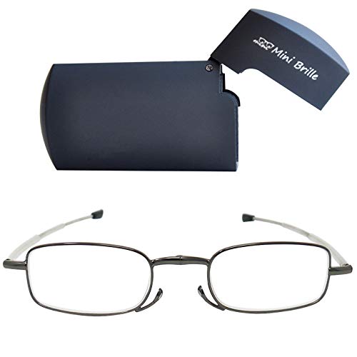 Gafas de Lectura Plegables de Metal Compactas con Patillas Telescópicas (Grafito), Estuche Flip Top GRATIS, Ayuda de Lectura Para Mujeres y Hombres, Dioptrías +2.5