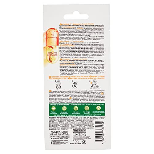 Garnier Ampoule Mask Mascarilla de Tejido Anti Fatiga con Vitamina Cg & Piña - Ilumina y combate los signos de la fatiga en la piel 15 g