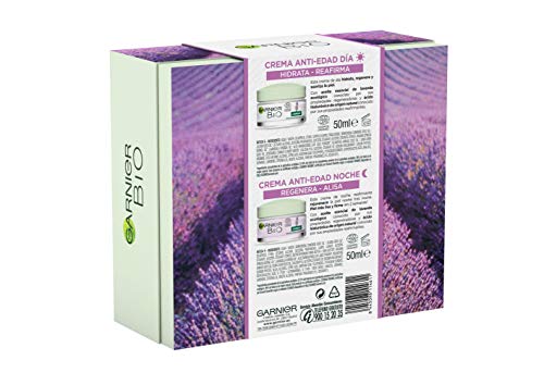 Garnier Bio, Pack Ritual Reafirmante Tratamiento Anti Edad con Ácido Hialurónico y Lavanda Ecológica, Crema Anti Edad Día 50 ml y Crema Anti Edad Noche 50ml