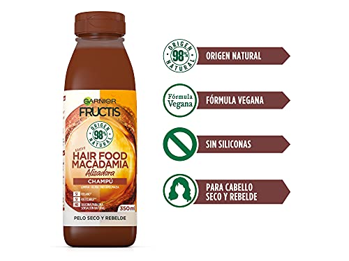 Garnier Fructis Hair Food Champú Macadamia Alisadora, indicado para Pelo Seco y Rebelde - Pack de 4 x 350 ml