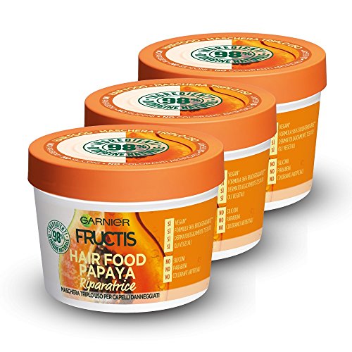 Garnier Fructis Hair Food - Máscara 3 en 1 con fórmula vegana, 390 ml Papaya