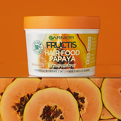 Garnier Fructis Hair Food Mascarilla 3 en 1 Papaya Reparadora, indicada para Pelo Dañado - Pack de 3 x 390 ml