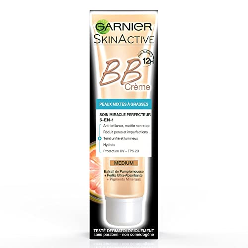 Garnier Skin Active BB Crema para pieles mixtas a grasas medianas – Cuidado milagro perfector Todo en 1 pieles mixtas grasas, 1 unidad