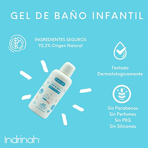 Gel de baño bebe Hidratante, Sin Sulfatos, Aloe Vera, Caléndula, 92% Natural, (250ml) [INDRINAH]