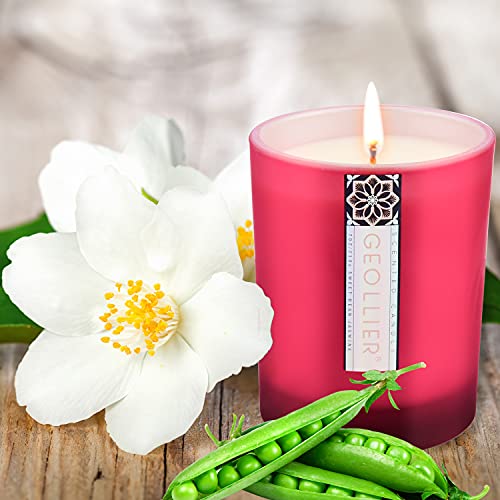 GEOLLIER Velas Perfumadas, Velas de Vidrio 100% Cera de Soja Natural Vela Aromaticas para Baño, Yoga, SPA, para Festival y Bodas Aromaterapia Velas 7Oz/198g (Jazmín de frijol dulce)