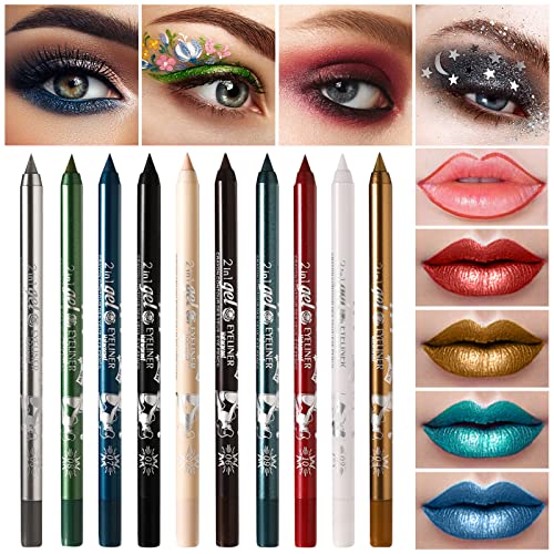 Getervb 10 Lápiz de Ojos de Colores Waterproof Delineador de Ojos Brillantes Neon Sombra de Ojos Stick Glitter Lápiz de Cejas Set de Maquillaje para Mujer