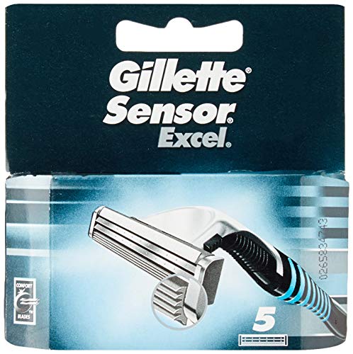 Gillette Sensor Excel Cuchillas de Afeitar Hombre, Paquete de 5 Cuchillas de Recambio