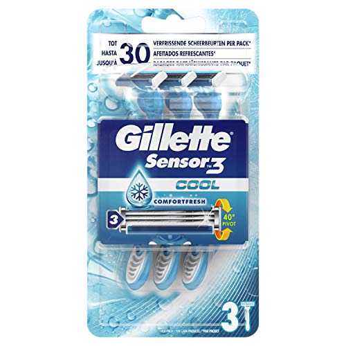 Gillette Sensor3 Cool Maquinilla Desechable para Hombre - 3 Unidades