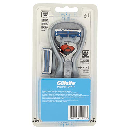 Gillette SkinGuard Sensitive - Cuchillas de repuesto para afeitadora de seguridad, 1 mango y 2 cuchillas de afeitar con tira lubricante