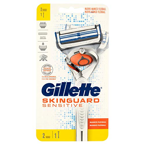 Gillette SkinGuard Sensitive - Cuchillas de repuesto para afeitadora de seguridad, 1 mango y 2 cuchillas de afeitar con tira lubricante