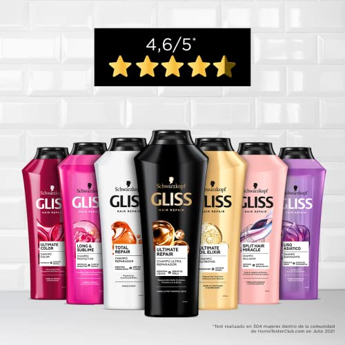 GLISS - Champú Long&Sublime, 370 ml, para cabello largo con raíces grasas, Gama protectora